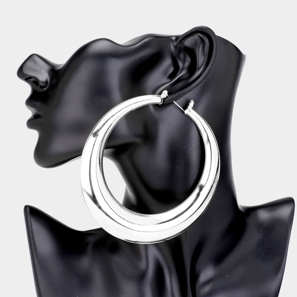 Large Silver Hoop Earrings Casual Simple Smooth Metal Statement Fashion Jewelry
